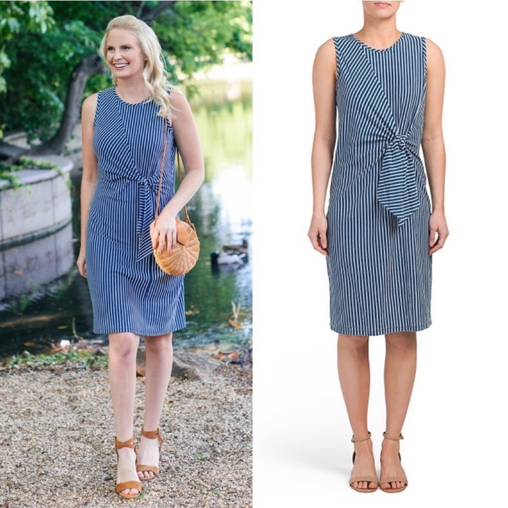 J. McLaughlin Jenn Vertical Stripe Sleeveless Dress Navy White Women’s Size XL